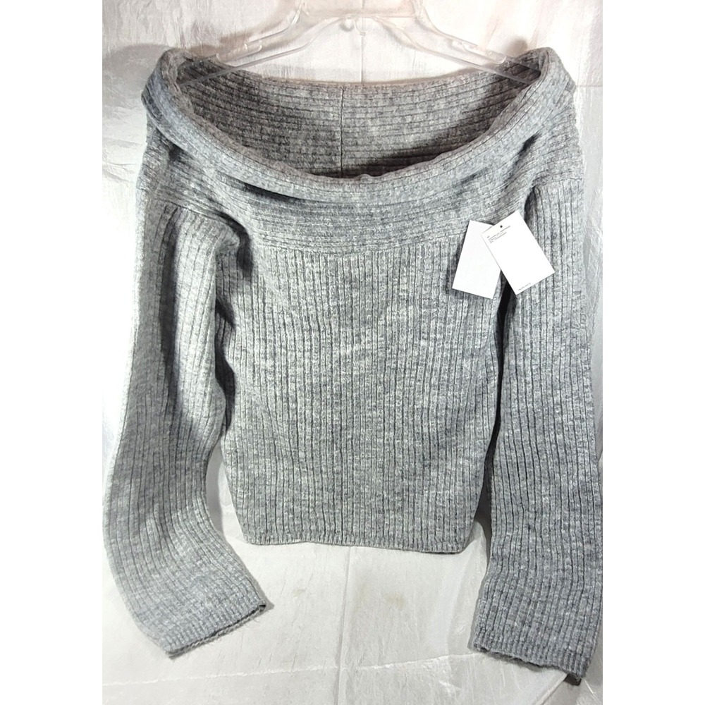 H&M Divided Women's Wool‎ Blend Off the Shoulder Ribbed Sweater - Gray - Small